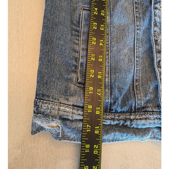 Free People Denim Distressed Hoodie Jacket SZ Medium - Picture 6 of 6